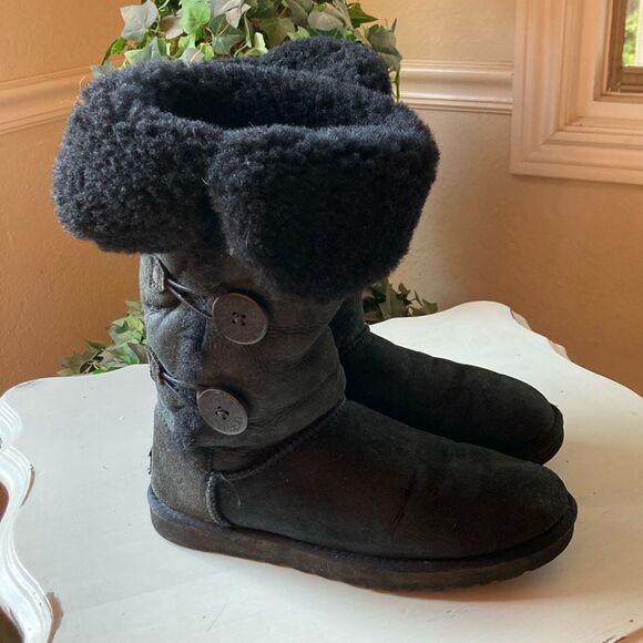 Ugg Bailey Triplet Button Tall Black Wash Black Snow Boots # 1874 Women’s Size 8 - Picture 5 of 16
